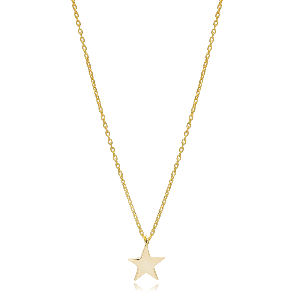 Dainty Plain Star Design Charm Pendant Necklace Turkish Wholesale 925 Sterling Silver Jewelry