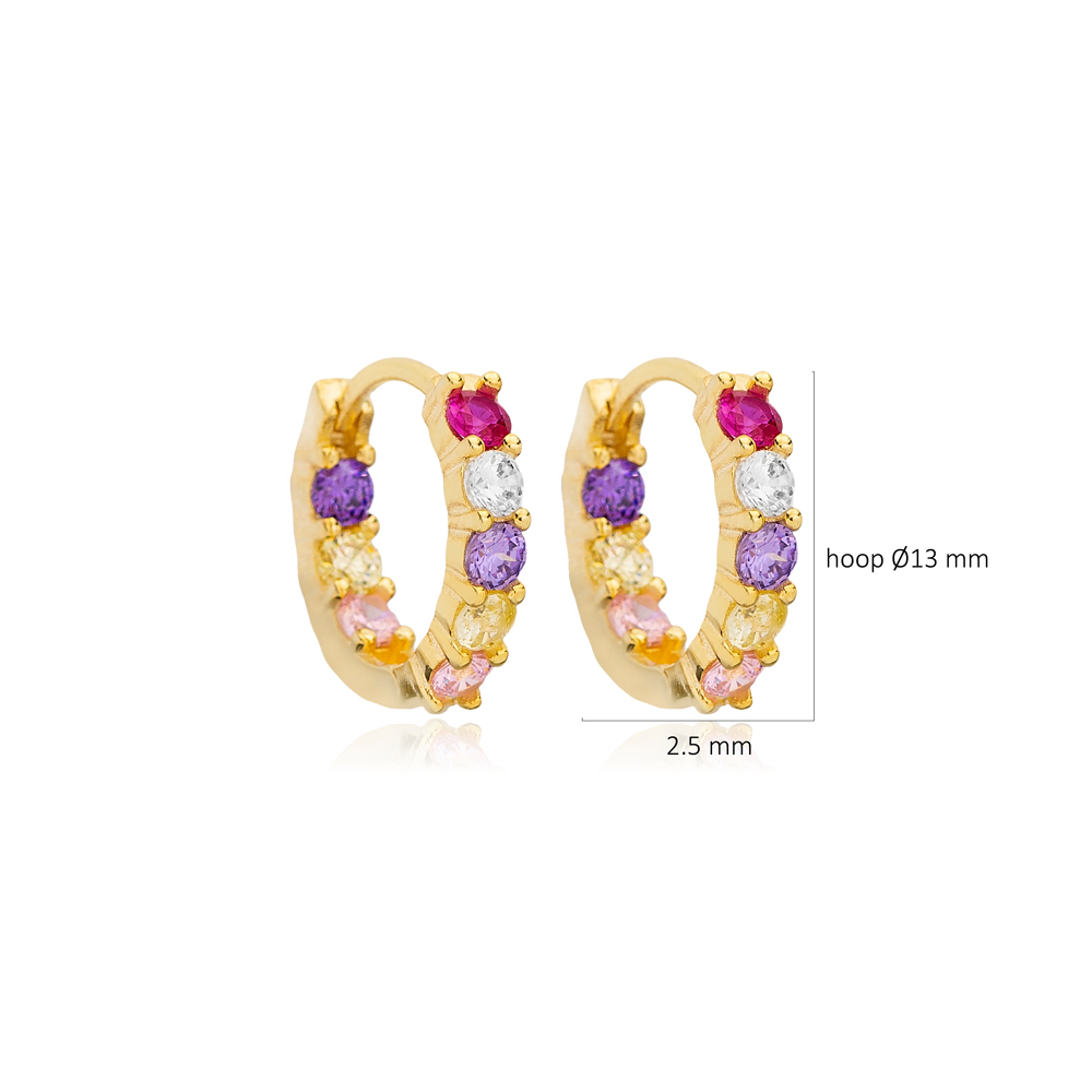 Elegant 13 mm Mix Stone Colorful Hoop Earrings Women Wholesale 925 Sterling Silver Jewelry