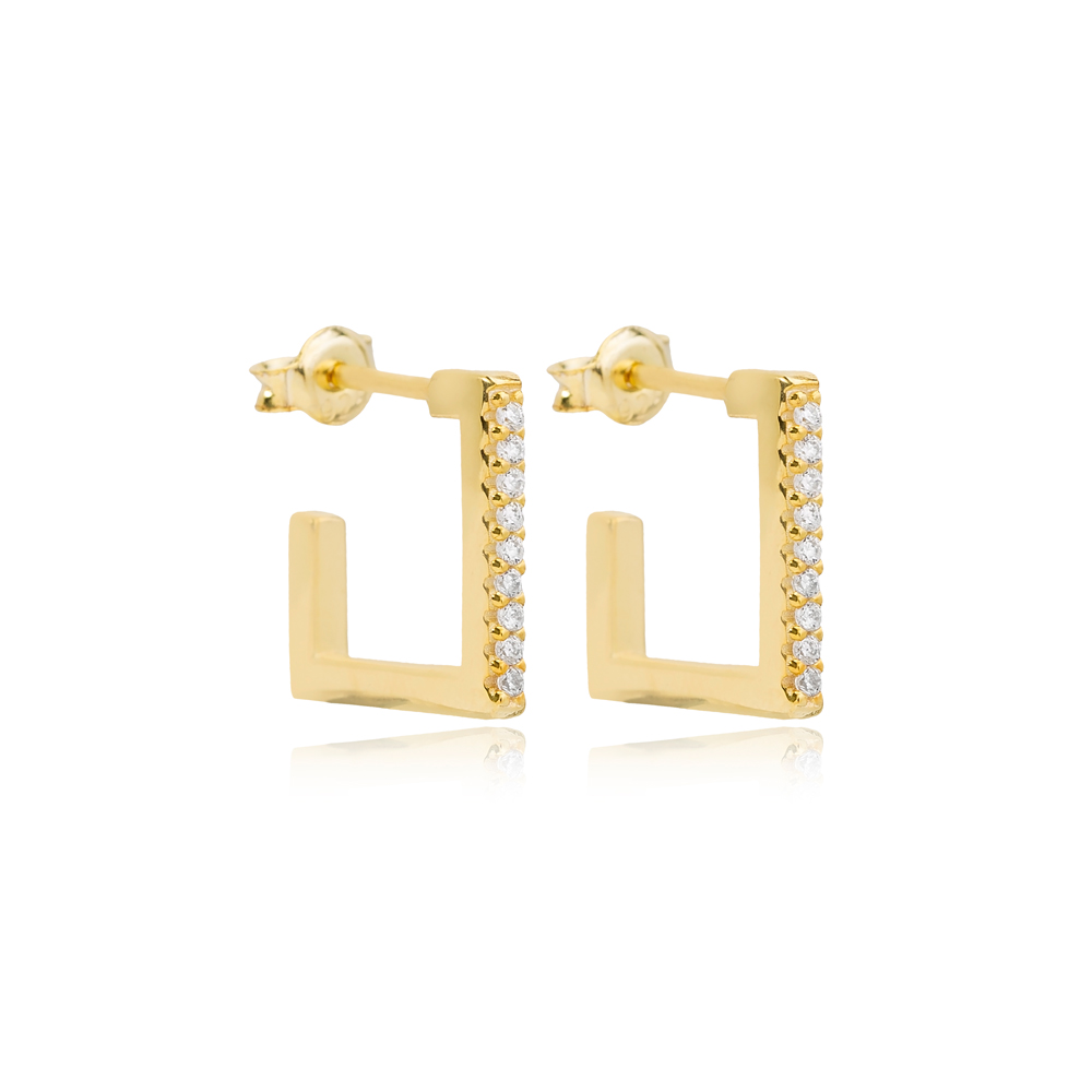 New Trend Trendy Square Design Geometric Stud Earrings Handmade 925 Sterling Silver Jewelry