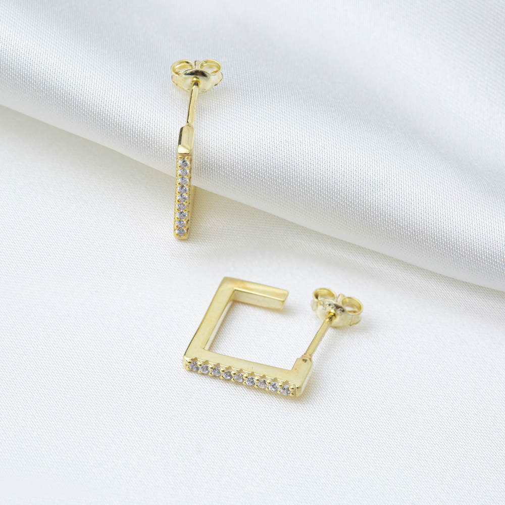 New Trend Trendy Square Design Geometric Stud Earrings Handmade 925 Sterling Silver Jewelry