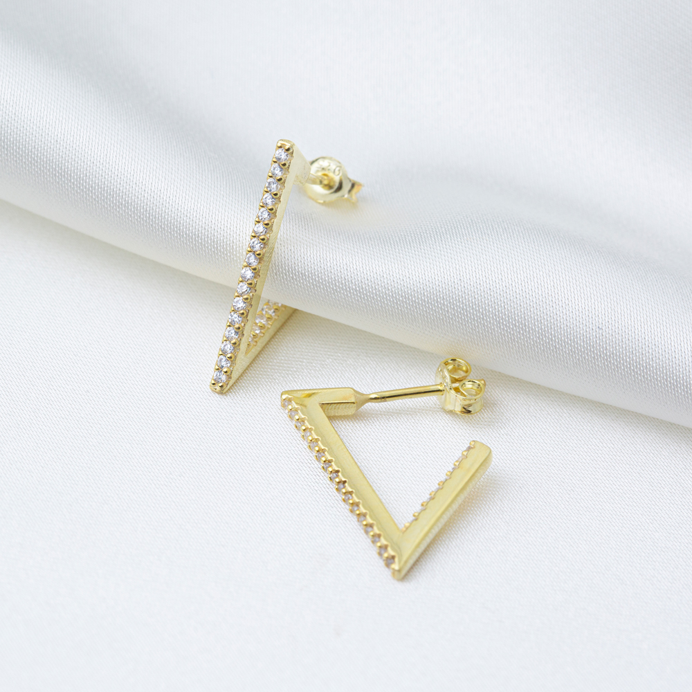 Trendy Triangle Design Geometric Stud Earrings Turkish 925 Sterling Silver Jewelry