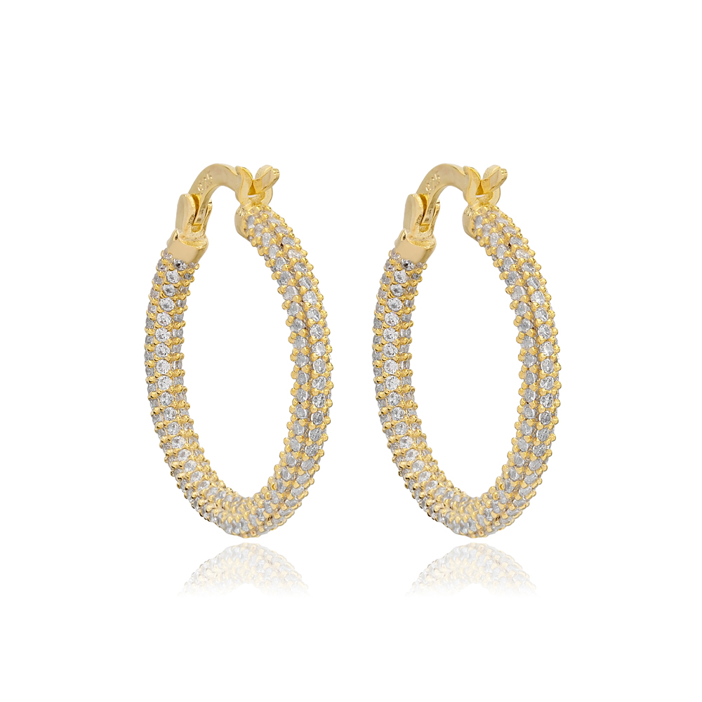 Shiny Zircon Stone Elegant Hoop Earrings Popular Wholesale 925 Sterling Silver Jewelry