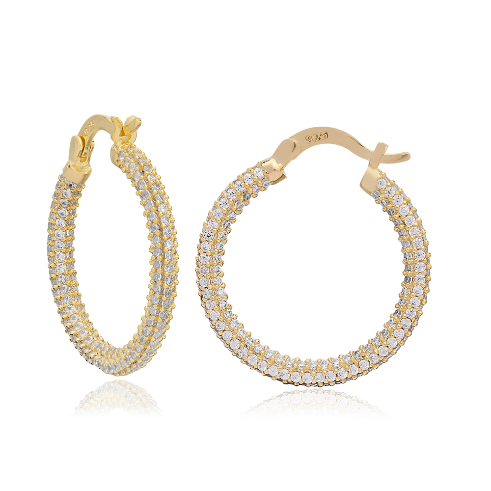 Shiny Zircon Stone Elegant Hoop Earrings Popular Wholesale 925 Sterling Silver Jewelry