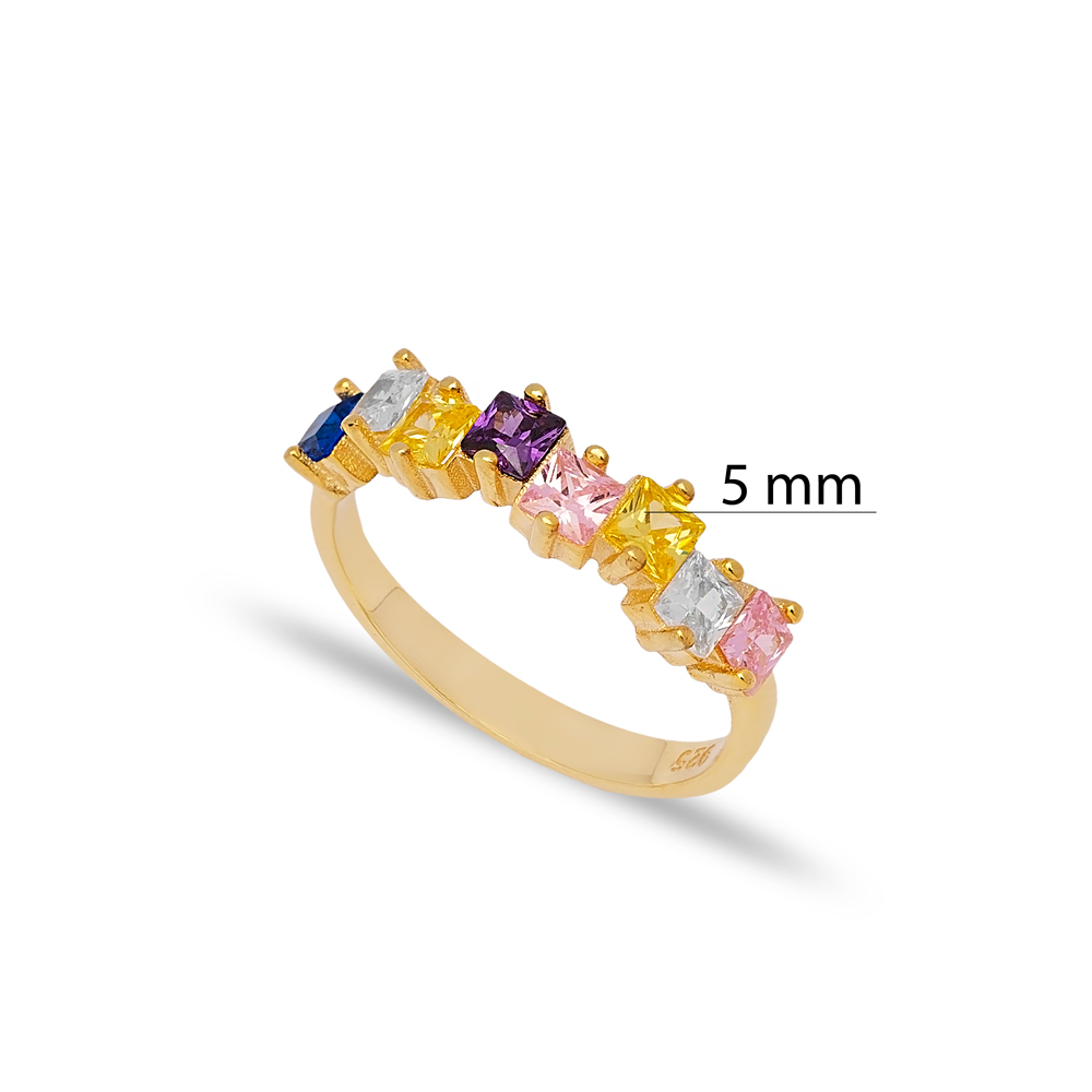 Elegant Mix Stone Colorful Baguette Cluster Ring 925 Sterling Silver Jewelry