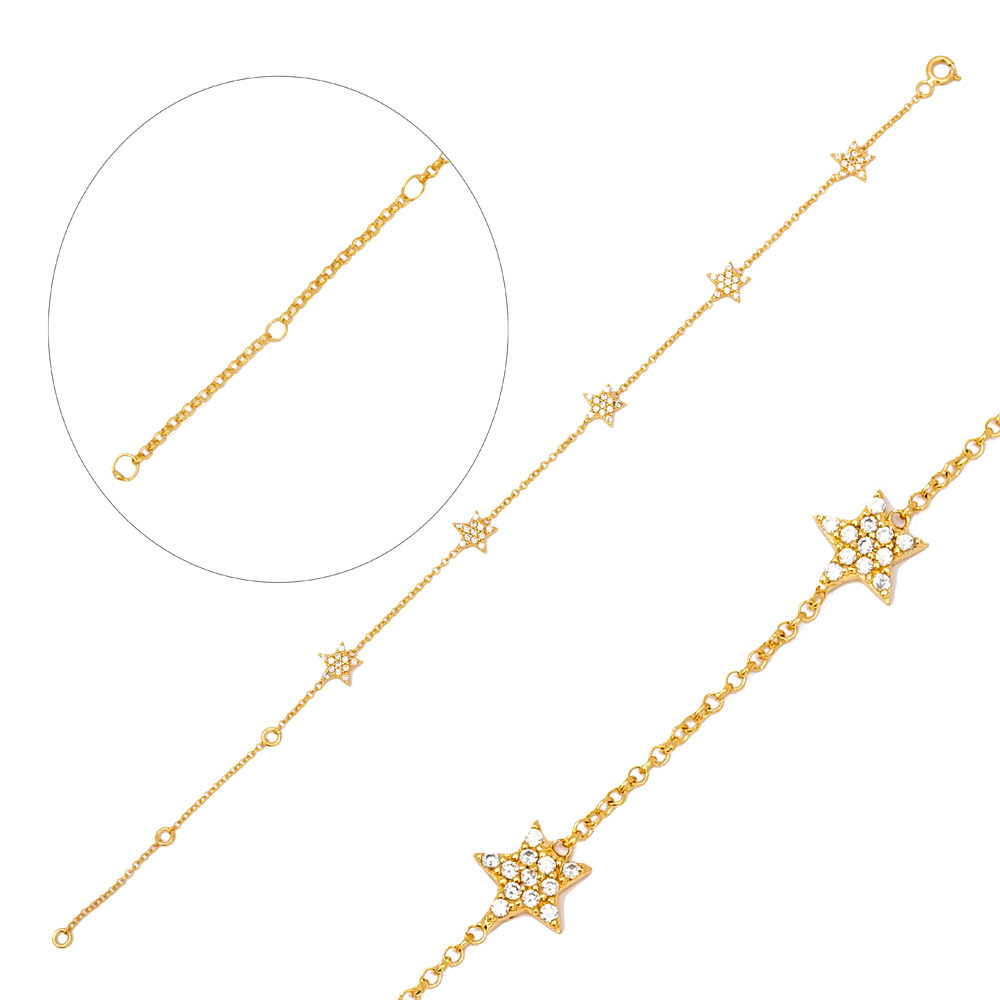 Rolo Chain Star Design Wholesale 925 Sterling Silver Bracelet