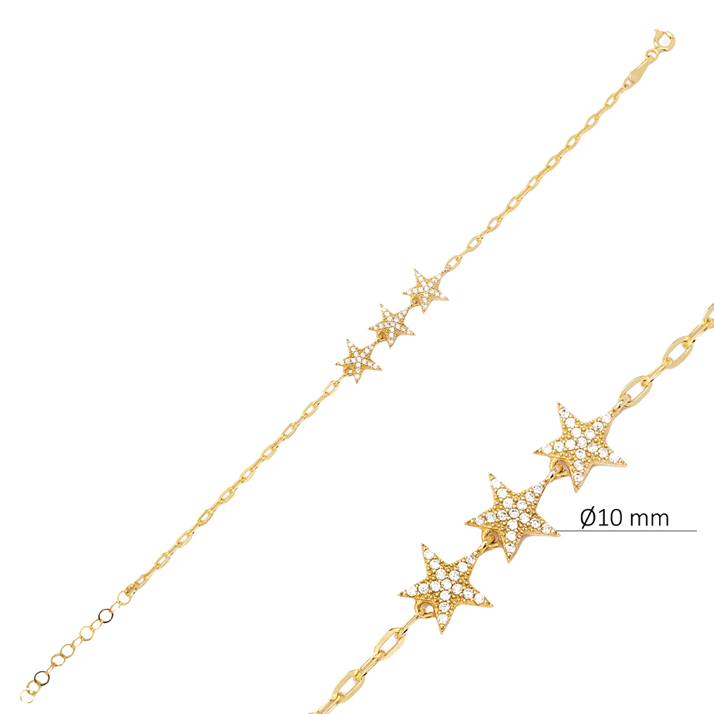Dainty Star Design Zircon Stone Charm Bracelet 925 Sterling Silver Jewelry