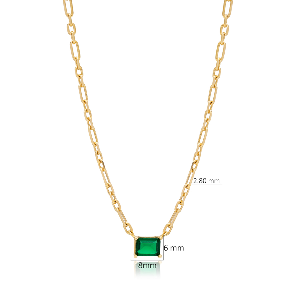 Square Shape Emerald Stone Minimalist Design Wholesale Handmade 925 Silver Sterling Necklace