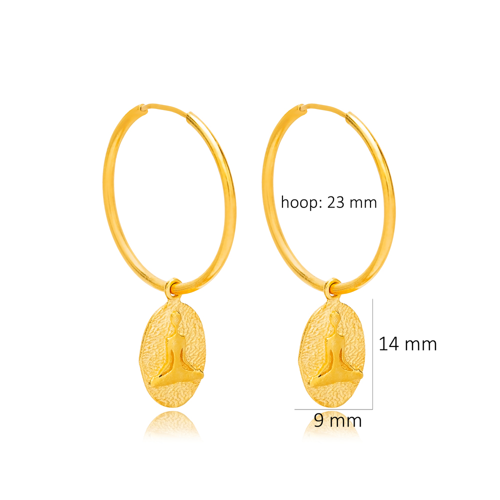 23 mm Hoop Earring Plain Charm Chakras Symbol 22K Gold Plated 925 Sterling Silver Jewelry