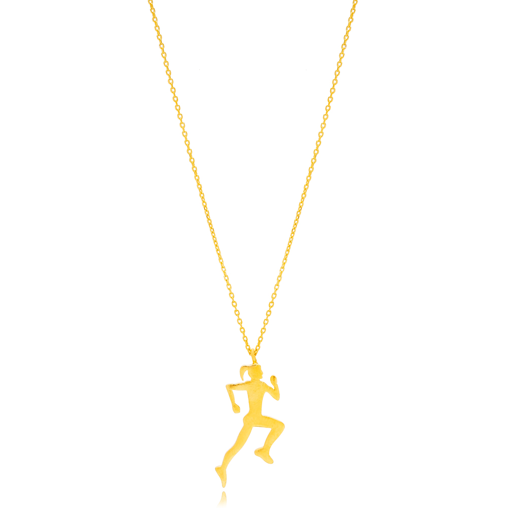 Runner Girl Design Charm Necklace Pendant 22K Gold Plated Wholesale Handmade 925 Sterling