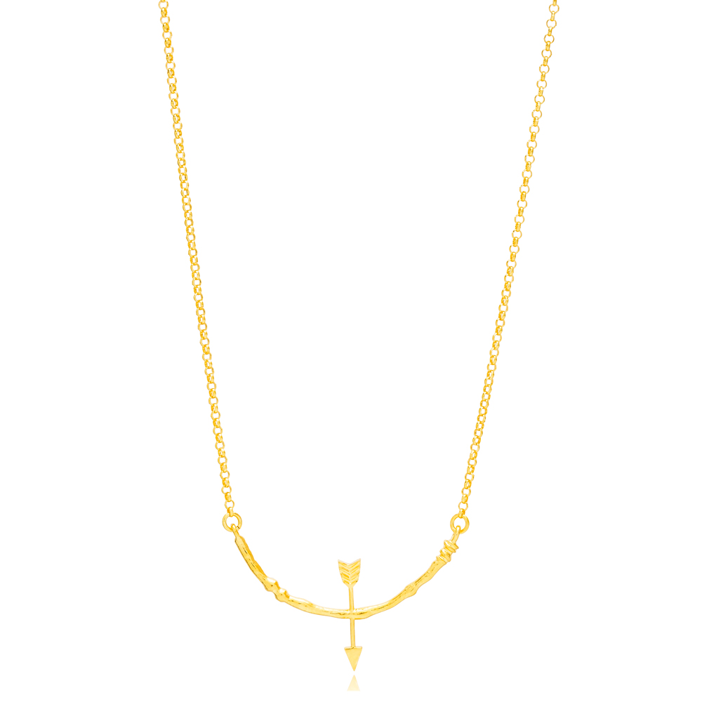 Plain Arrow Design Charm Necklace 22K Gold Plated Wholesale 925 Sterling Silver Jewelry