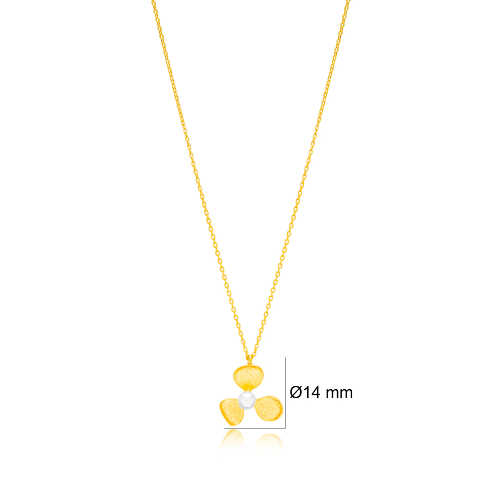 Flower Design Pearl Charm Necklace Pendant 22K Gold Plated Wholesale 925 Sterling Silver Jewelry