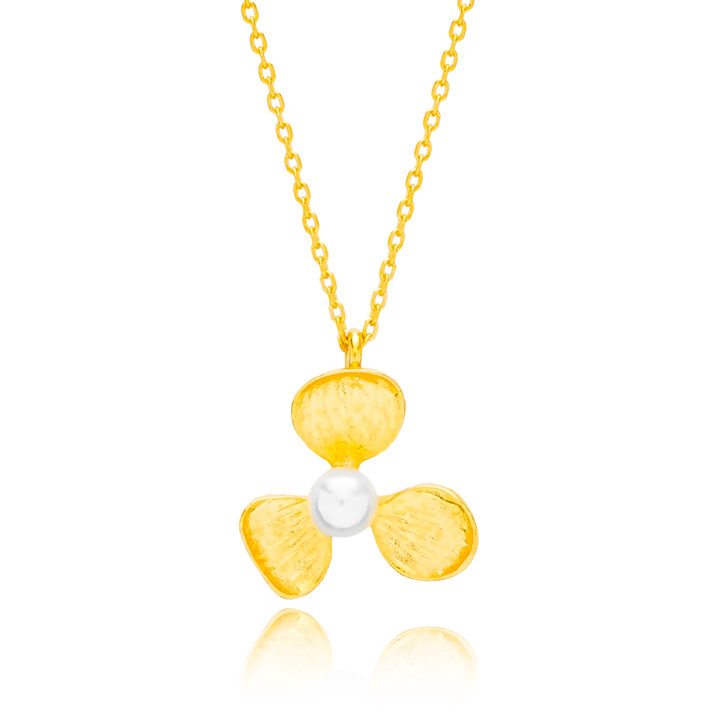 Flower Design Pearl Charm Necklace Pendant 22K Gold Plated Wholesale 925 Sterling Silver Jewelry