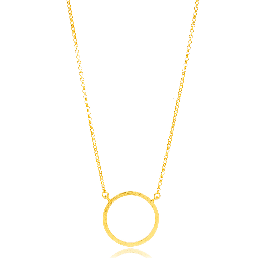 Ø24 mm Round Hollow Design Charm Pendant Necklace 22K Gold Plated 925 Sterling Silver Jewelry