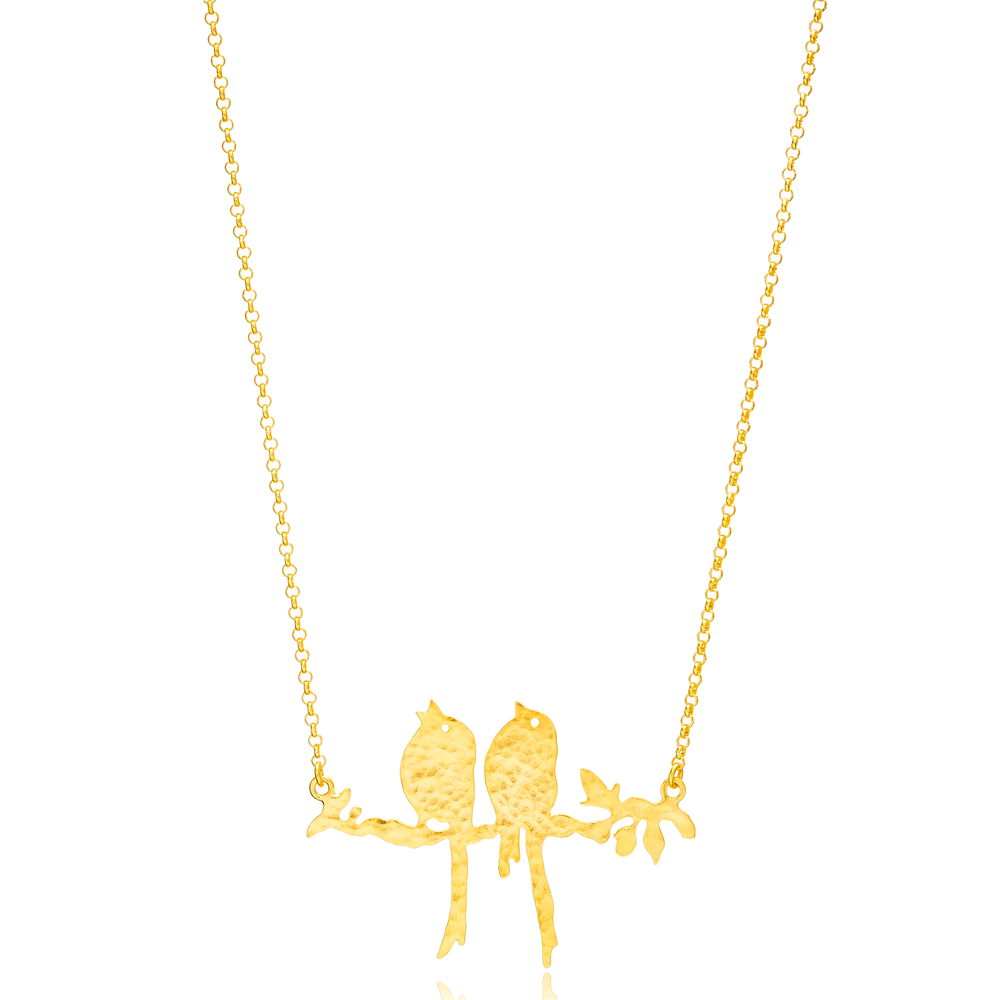 Bird Design Cute Charm Necklace Pendant 22K Gold Plated 925 Sterling Silver Jewelry