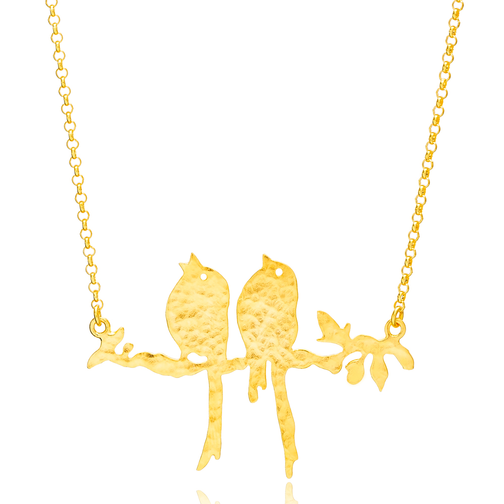 Bird Design Cute Charm Necklace Pendant 22K Gold Plated 925 Sterling Silver Jewelry