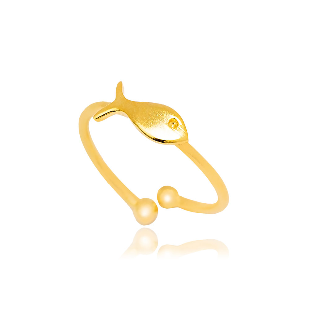 Elegant Fish Design Adjustable Ring 22K Gold Plated 925 Sterling Silver Jewelry