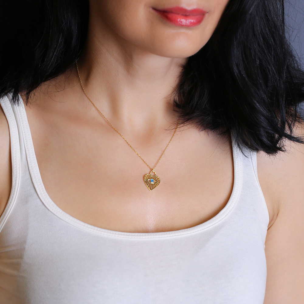 Trendy Heart Shape Pattern Design Evil Eye Charm Necklace Pendant Turkish Wholesale 925 Silver Jewelry