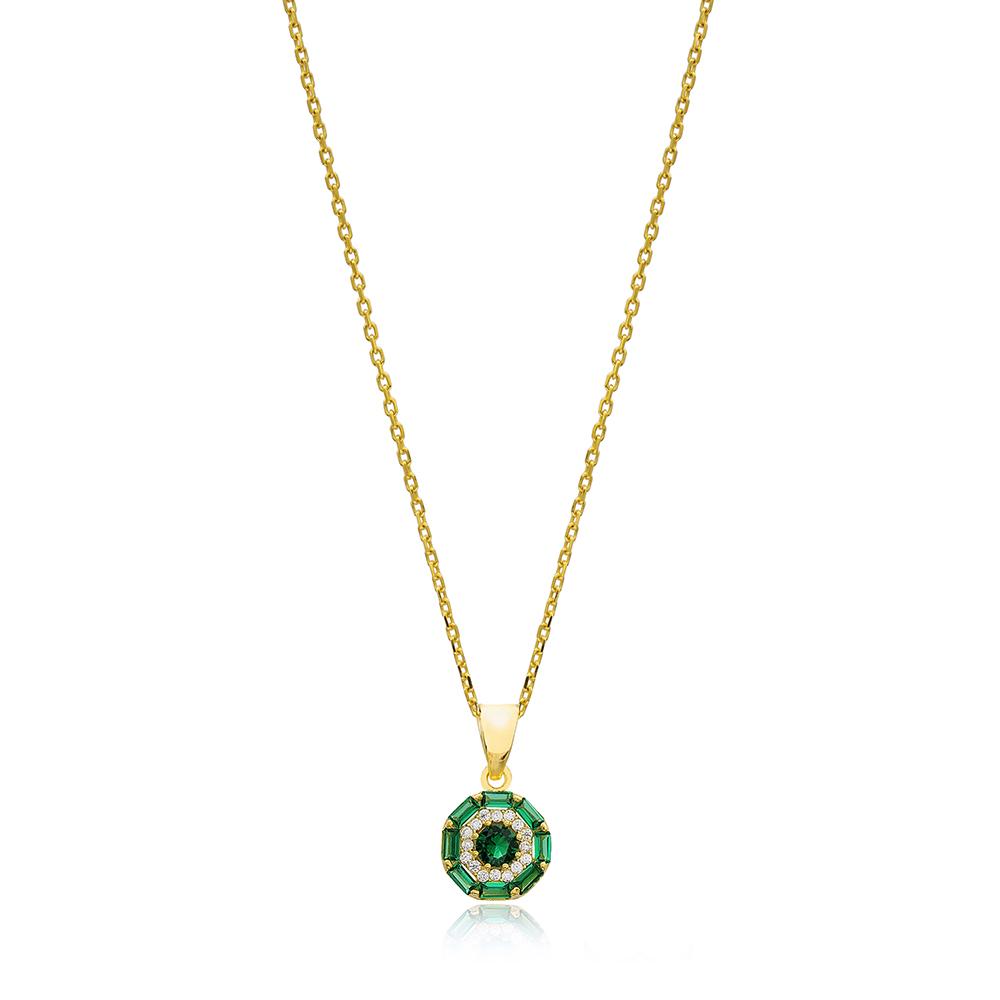 Emerald Baguette Necklace 925 Silver Sterling Jewelry