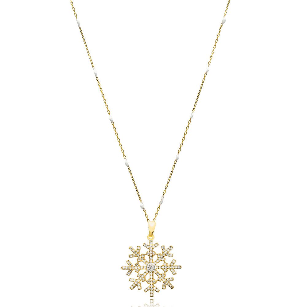 42+5 Cm Snowflake Design White Enamel Chain Necklace