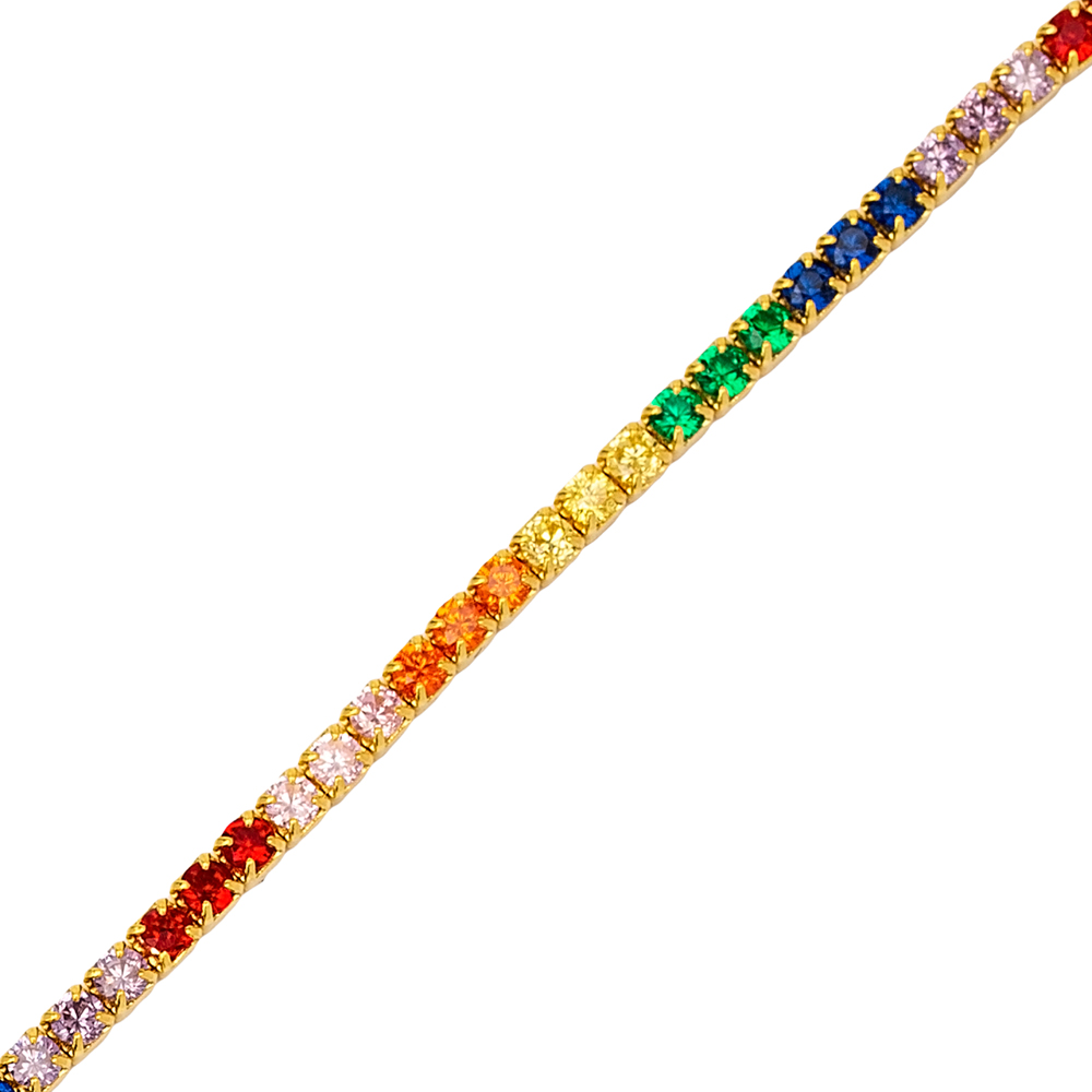 Colorful Zircon Stone Elegant Tennis Bracelet Handcrafted 925 Sterling Silver Jewelry