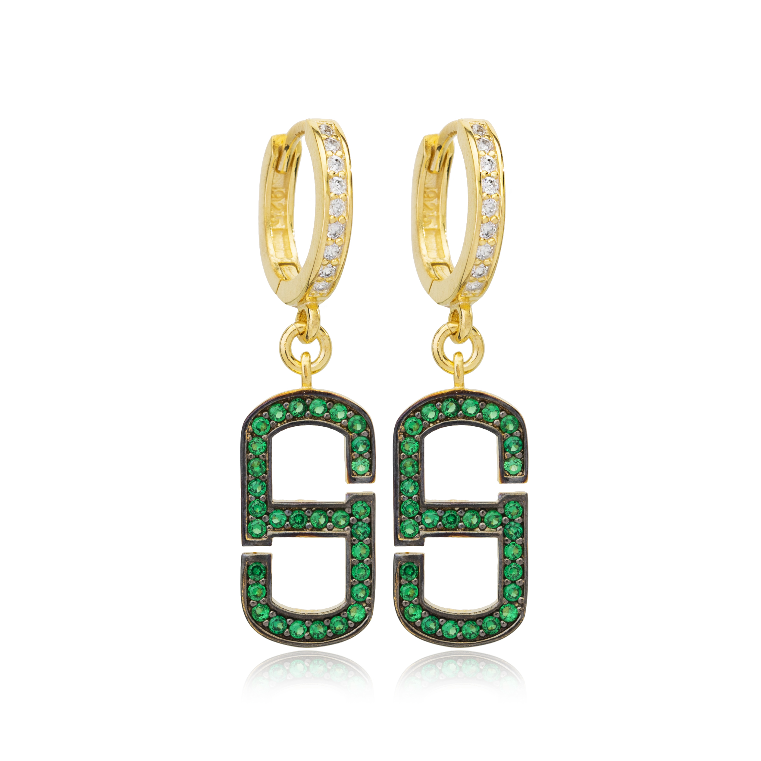 Emerald Zircon Geometric Design Dangle Earrings Wholesale Turkish 925 Sterling Silver Jewelry