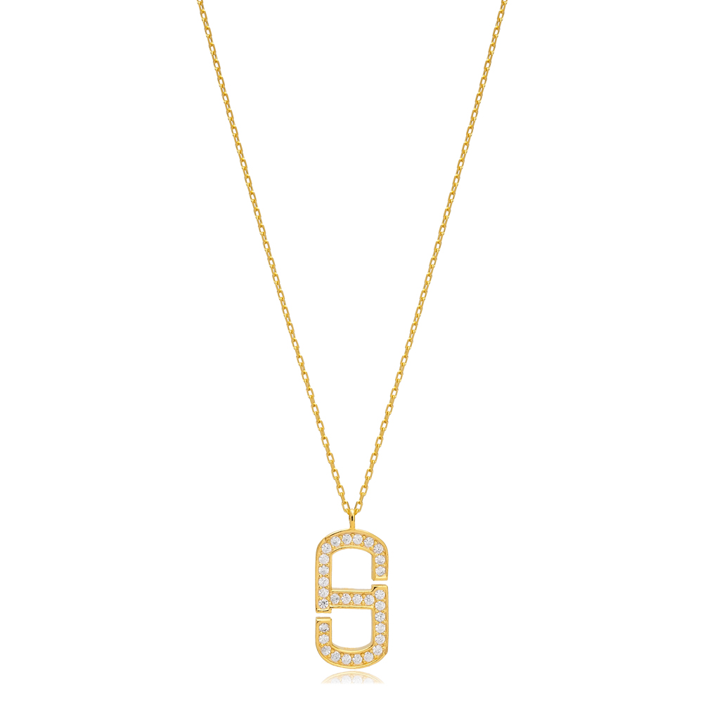 Zircon Stone Geometric Design Charm Pendant Necklace Wholesale Turkish 925 Sterling Silver Jewelry