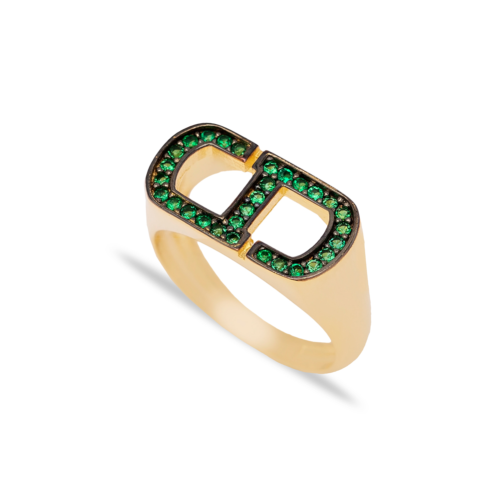 Emerald Zircon Stone Geometric Design Cluster Women Ring Wholesale 925 Sterling Silver Jewelry