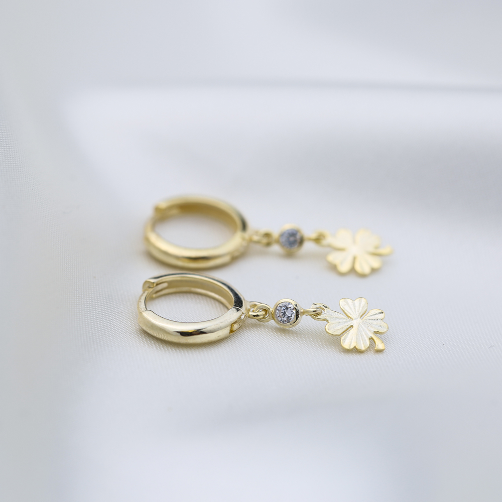Dainty Plain Clover Design Dangle Earrings Handmade 925 Sterling Silver Jewelry