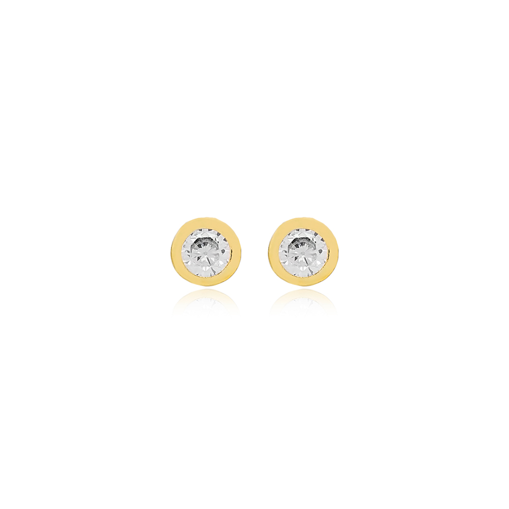 Tiny CZ Stone Minimalist Stud Earrings Women Turkish 925 Sterling Silver Jewelry