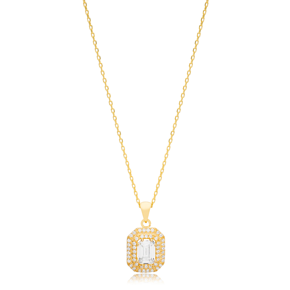 Delicate Design Geometric Zircon Charm Pendant Necklace 925 Sterling Silver Jewelry