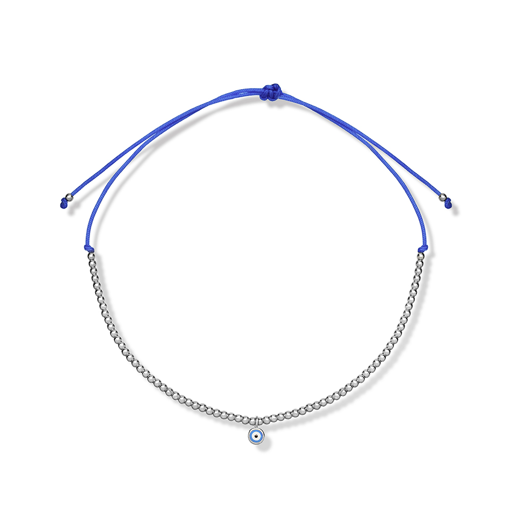 Dark Blue String Ball with Evil Eye Charm Anklet Wholesale Turkish 925 Sterling Silver Jewelry
