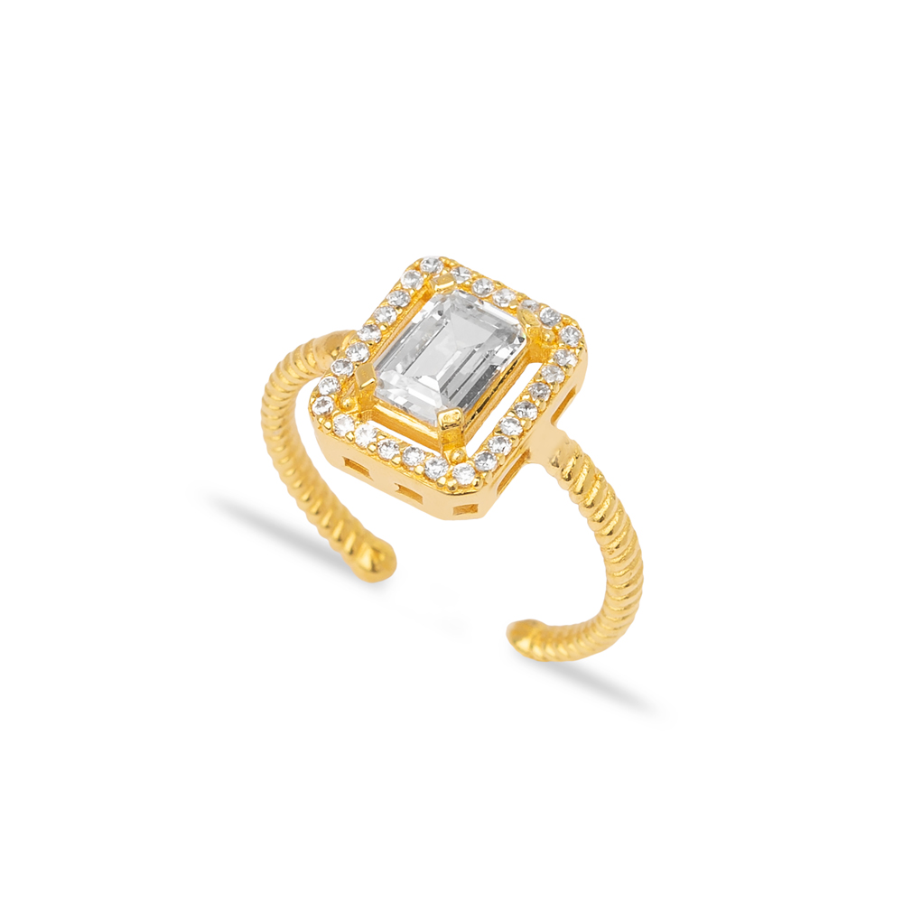 Elegant Baguette Adjustable Ring Women 925 Sterling Silver Handcrafted Jewelry