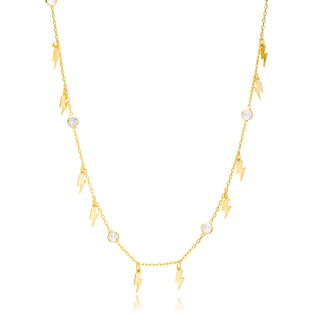 Lightning Design Shaker Zircon Stone Dainty Women Long Chain Necklaces 925 Sterling Silver Jewelry