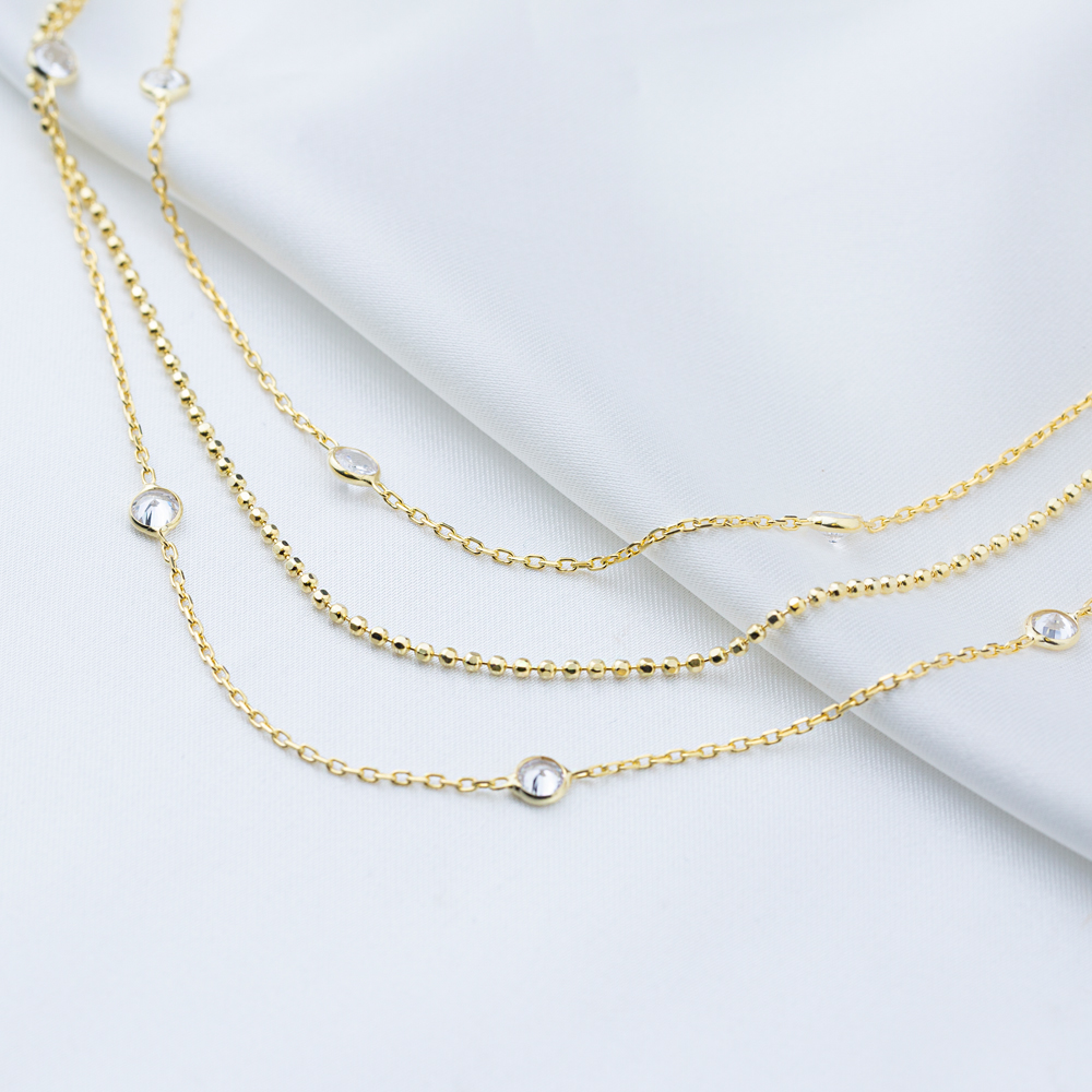 Shiny Zircon Stone Ball Design Long Chain Necklaces Wholesale Handmade 925 Sterling Silver Jewelry