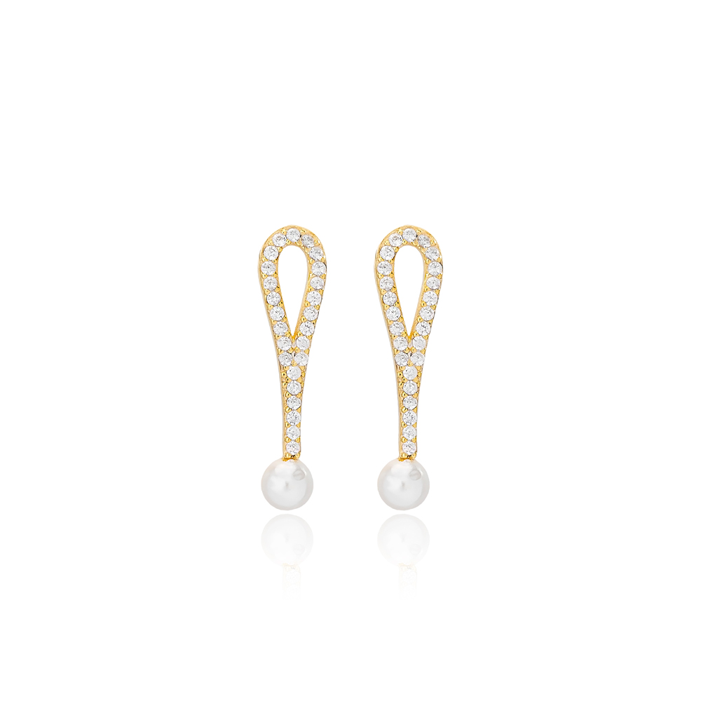 Dainty Shape Stud Earrings with Pearl Women 925 Sterling Silver Jewelry