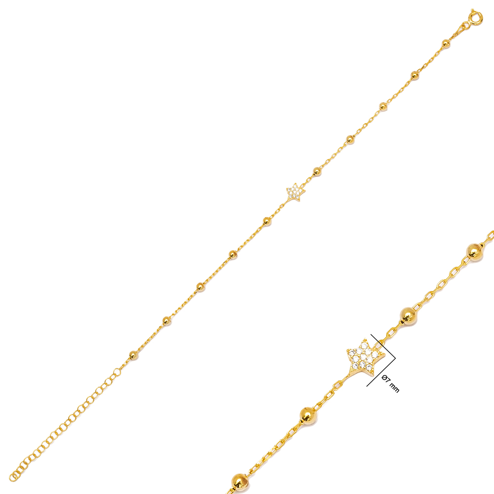 Star Shape Clear Zircon Stone Ball Chain Charm Bracelet 925 Sterling Silver Jewelry For Women