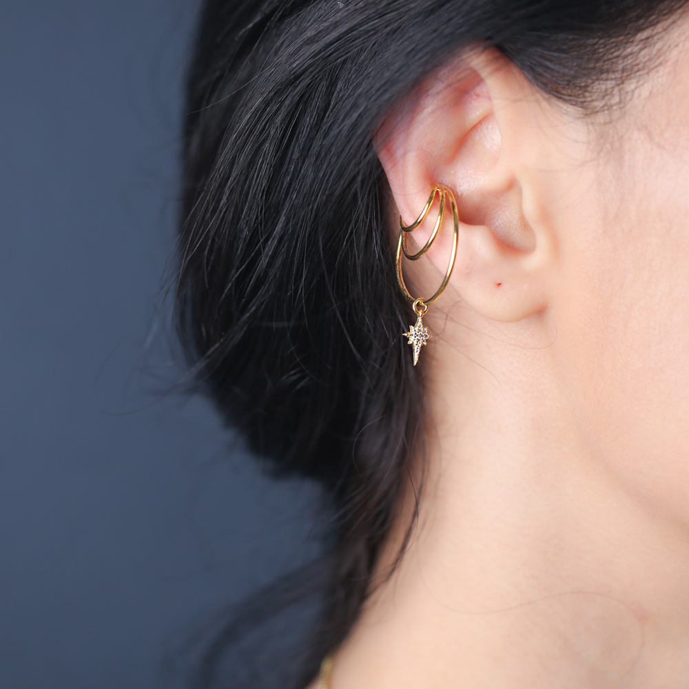 Multi Hoops Funky Star Charm Zircon Cartilage Single Earring Wholesale Turkish 925 Silver Sterling Jewelry