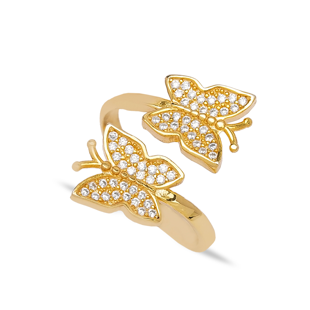 Butterfly Design Zircon Stone Adjustable Ring Turkish Women 925 Sterling Silver Jewelry