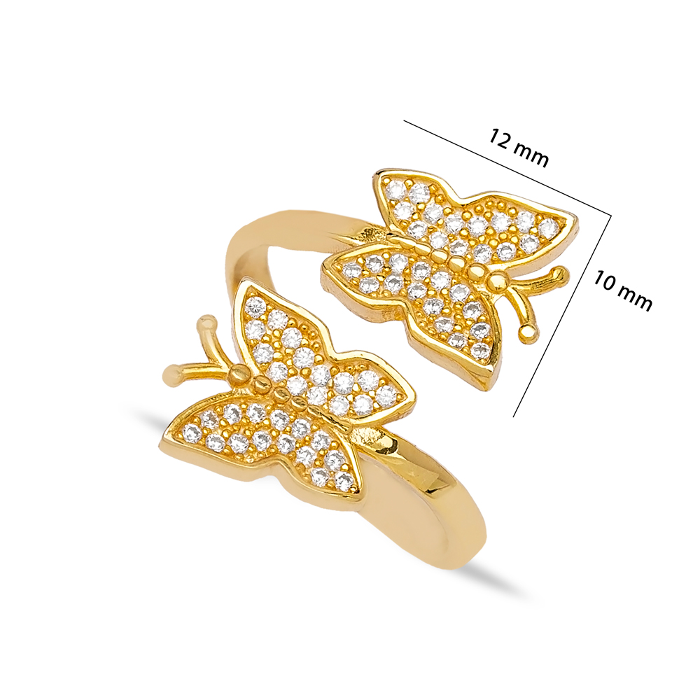 Butterfly Design Zircon Stone Adjustable Ring Turkish Women 925 Sterling Silver Jewelry