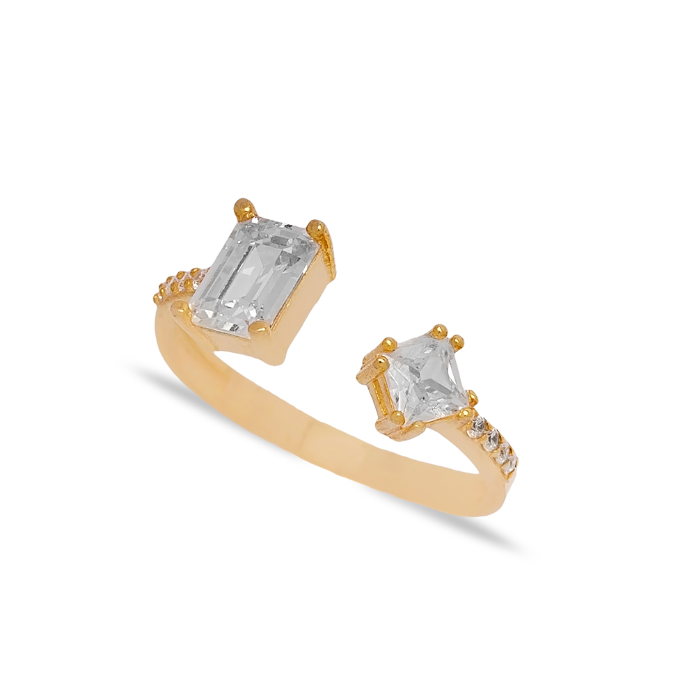 Baguette and Square Design Zircon Stone Adjustable Ring Turkish Women 925 Sterling Silver Jewelry