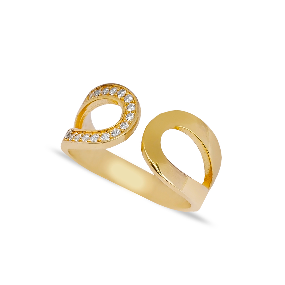 Delicate Design Zircon and Plain Adjustable Ring Turkish Women 925 Sterling Silver Jewelry