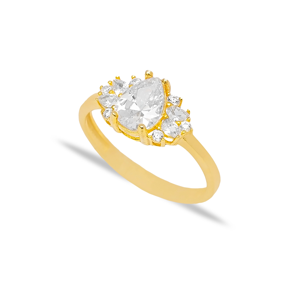 New Trend Pear Design Zircon Stone Drop Shape Women Ring 925 Sterling Silver Jewelry