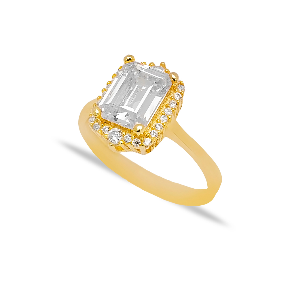 Baguette Design Clear Zircon Stone Women Cluster Wedding Ring Turkish 925 Sterling Silver Jewelry