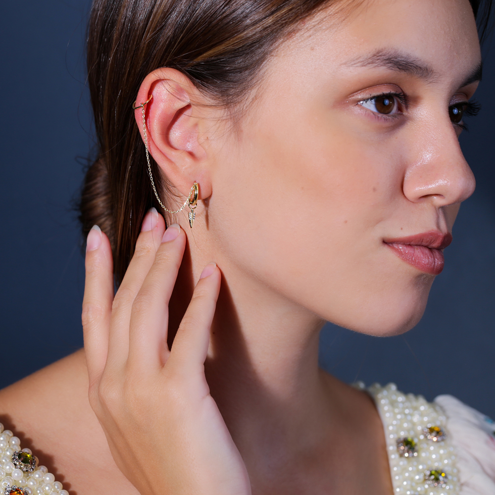 Arrow Design Zirconia Charm Turkish Wholesale 925 Sterling Silver Cartilage And Hoop Earrings Jewelry