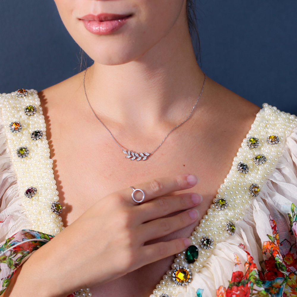 Leaf Design Charm Necklace Wholesale Handmade 925 Silver Sterling Jewelry