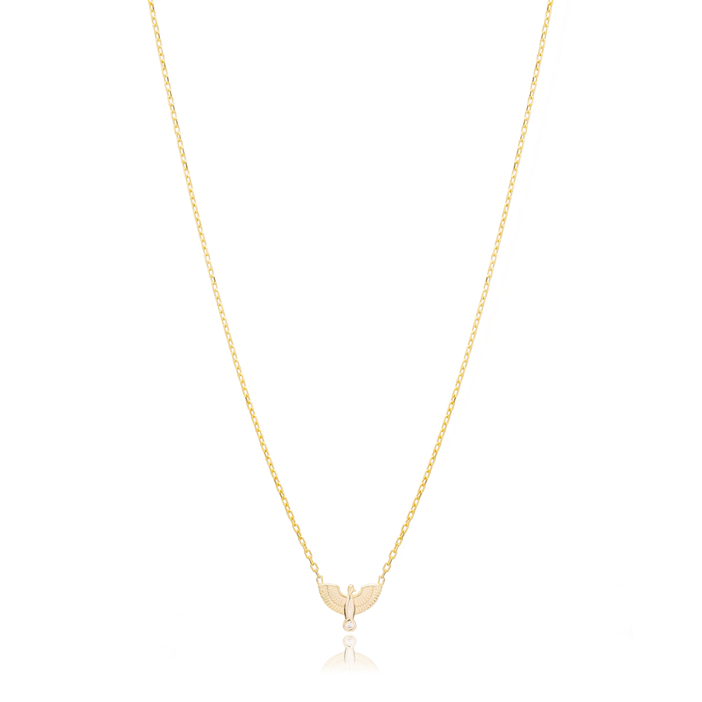 Tiny Phoenix Bird Design Zircon Stone Women Charm Necklace Pendant 925 Silver Sterling Jewelry