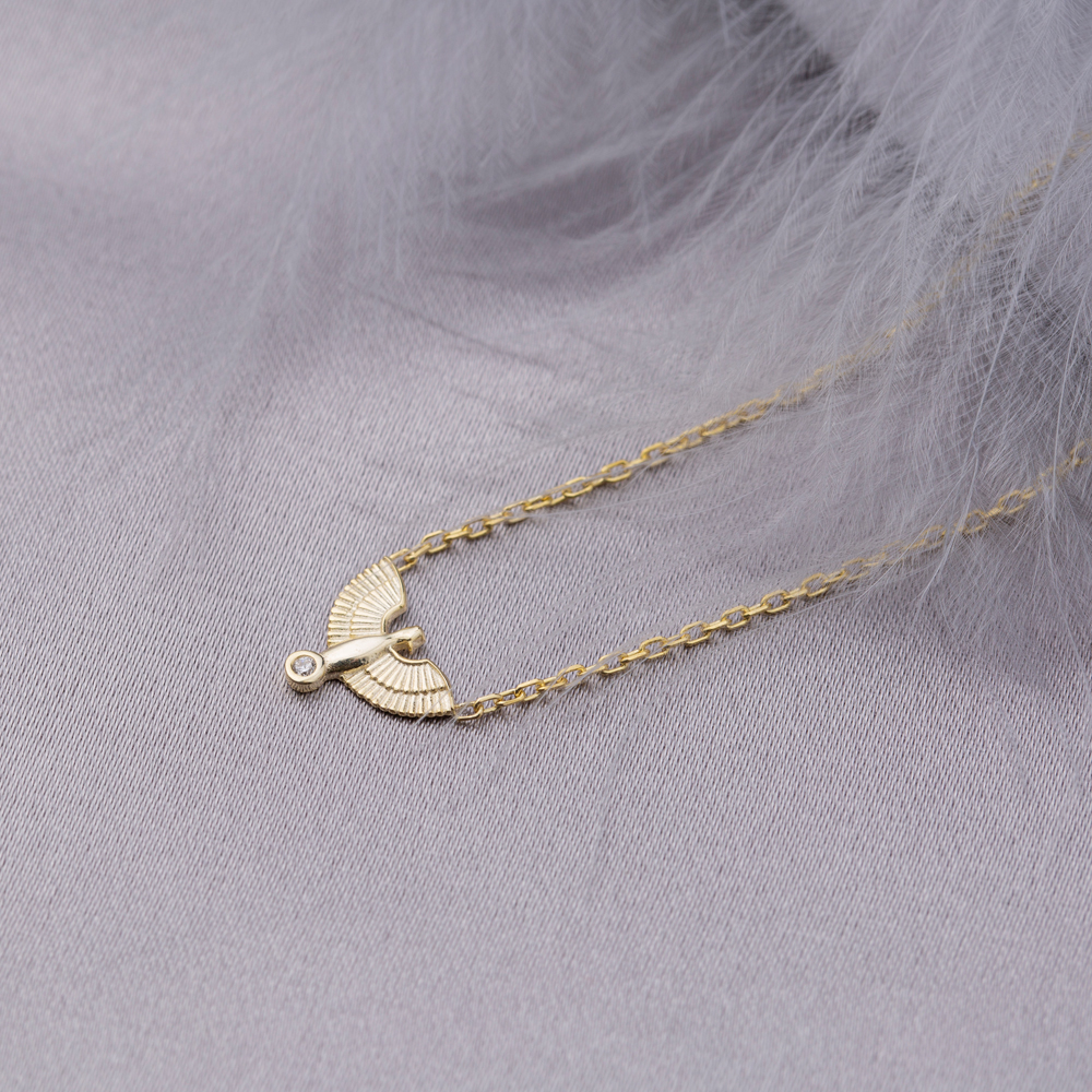 Tiny Phoenix Bird Design Zircon Stone Women Charm Necklace Pendant 925 Silver Sterling Jewelry