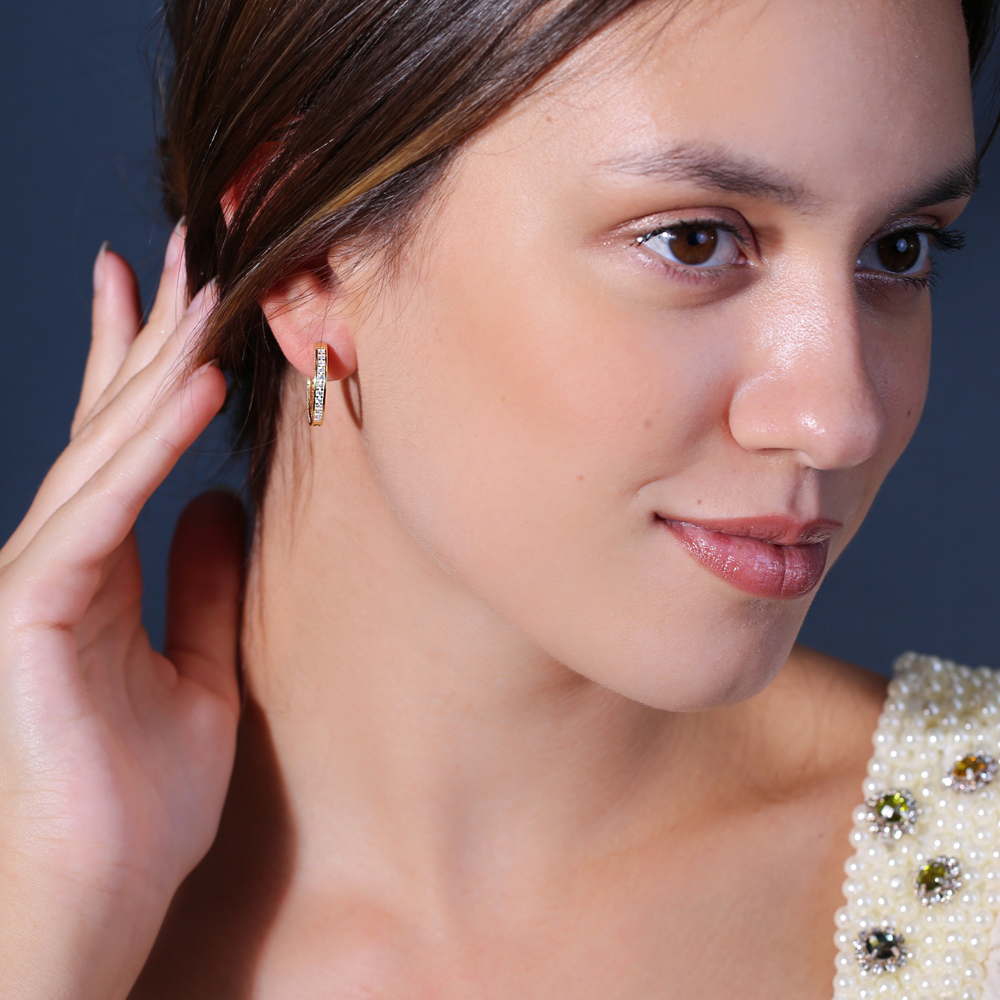 19 mm Dainty Hoop Earrings Clear Zircon Stone Popular Women Trendy Turkish Handmade Wholesale 925 Sterling Silver Jewelry