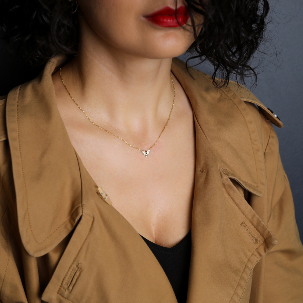 Tiny Phoenix Bird Design Clear Zircon Stone Women Charm Necklace Pendant 925 Silver Sterling Jewelry