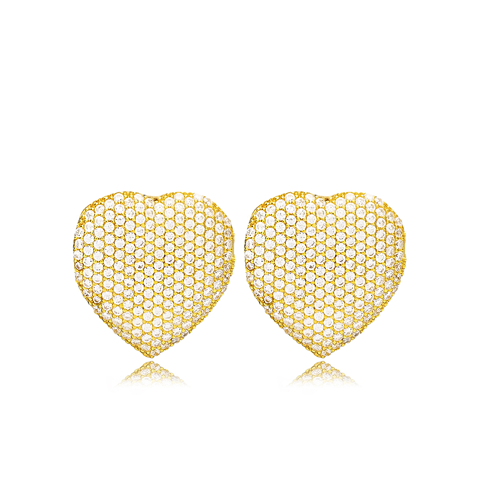 Heart Shape Dainty Shiny Zircon Stud Earrings 925 Sterling Silver Wholesale Jewelry